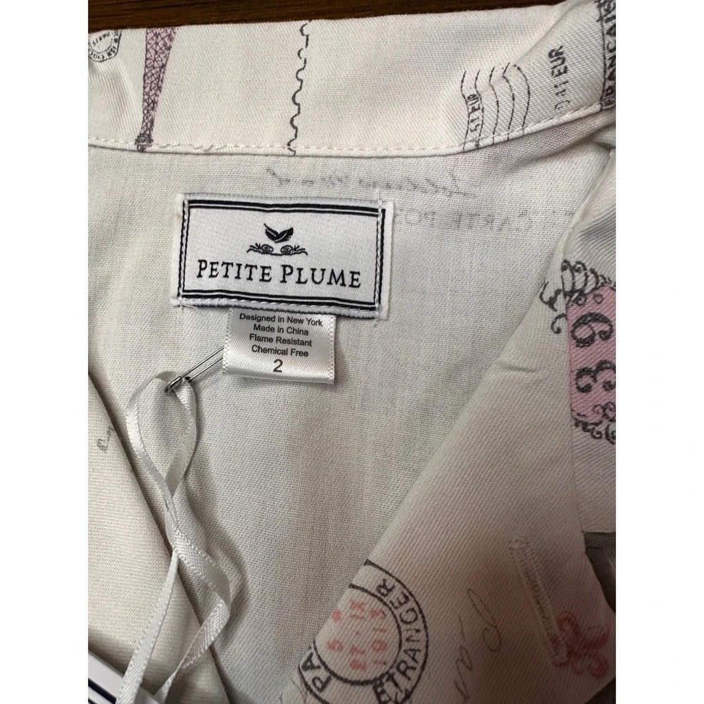 Petite Plume Girls Paris Musings Classic Short Pajama Set White Pink Size 2 NEW